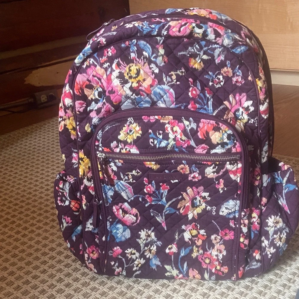 Vera Bradley Quilted Floral Backpack in Purple with Multicolor Flowers - Picture 1 of 9
